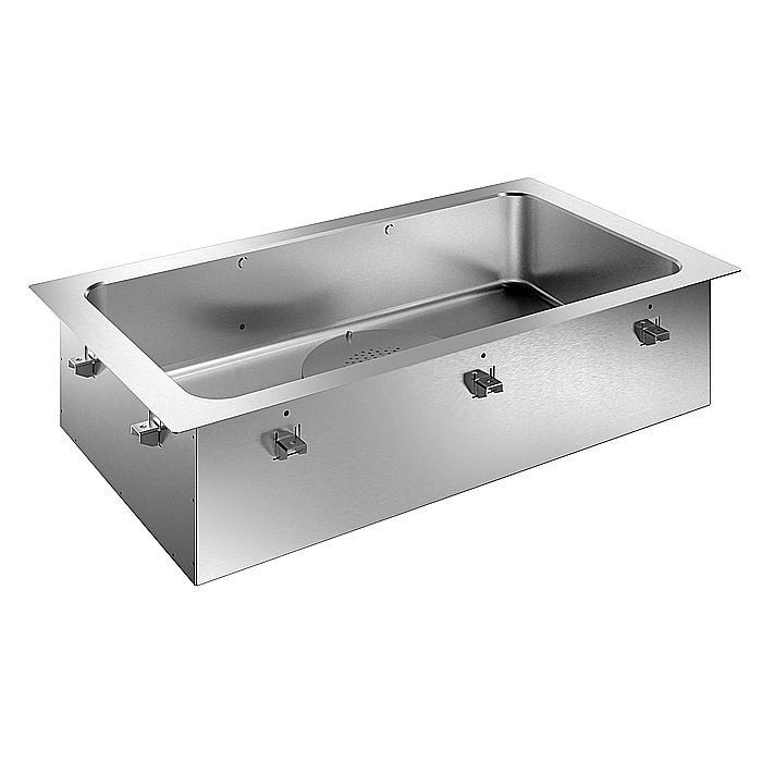 Drop-in<br>Vasca refrigerata da incasso, statica con ventola, per 3 bacinelle GN, predisposta per gruppo remoto