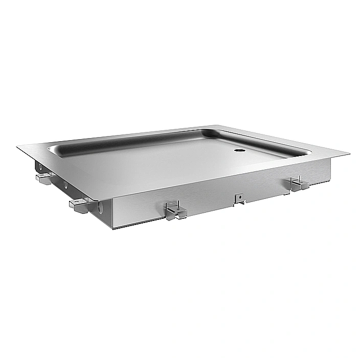 Drop-in<br>Piano refrigerato da incasso in acciaio inox per 2 bacinelle GN, predisposto per gruppo remoto