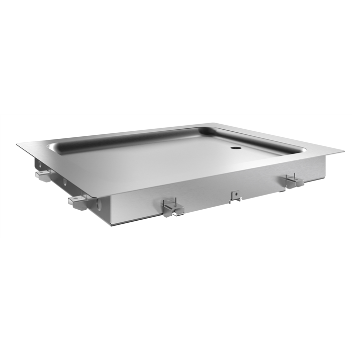 Drop-in<br>Piano refrigerato da incasso in acciaio inox per 2 bacinelle GN, predisposto per gruppo remoto