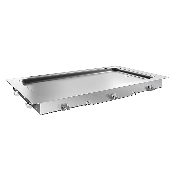 Drop-in<br>Piano refrigerato da incasso in acciaio inox per 3 bacinelle GN, predisposto per gruppo remoto