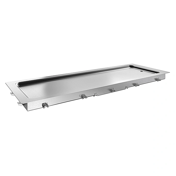 Drop-in<br>Piano refrigerato da incasso in acciaio inox per 5 bacinelle GN, predisposto per gruppo remoto