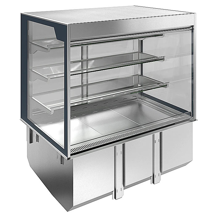 Drop-in<br>Vasca refrigerata da incasso con vetrina refrigerata squadrata, per servizio 4 ore, 3 GN