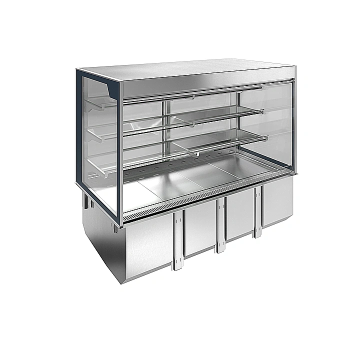 Drop-in<br>Vasca refrigerata da incasso con vetrina refrigerata squadrata, per servizio 4 ore, 4 GN