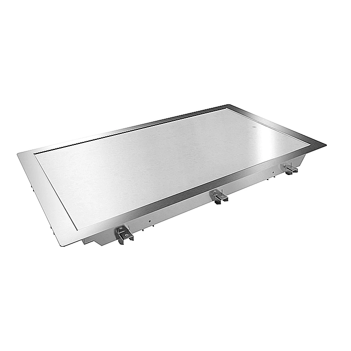 Drop-in<br>Piano refrigerato al quarzo da incasso per 3 bacinelle GN, predisposto per gruppo remoto