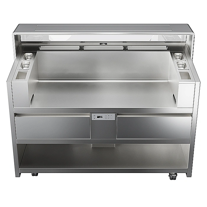 Plug In<br>Easy CookingPRO, su ruote, per 3 funzioni di cottura da banco, due cassetti refrigerati