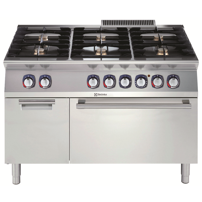 Gamma cottura modulare<br>700XP Cucina a gas 6 fuochi su forno elettrico e vano armadiato