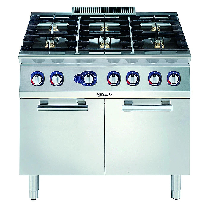 Gamma cottura modulare<br>Cucina a gas 6 fuochi (6x5,5 kw) su forno grande a gas (9 kw)