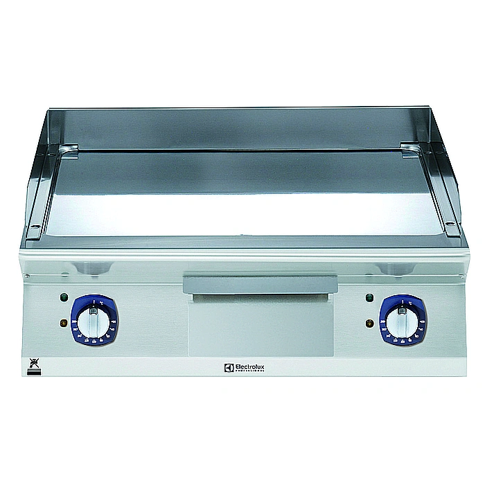 Gamma cottura modulare<br>Fry top elettrico con piastra liscia e inclinata, in acciaio al cromo lucidato, modulo intero