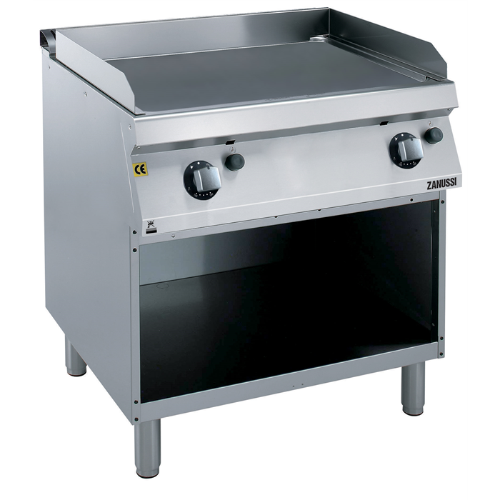 Modular Cooking Range Line<br>EVO700 800mm Gas Fry Top, Smooth Plate Brushed Chrome Plate with Open base