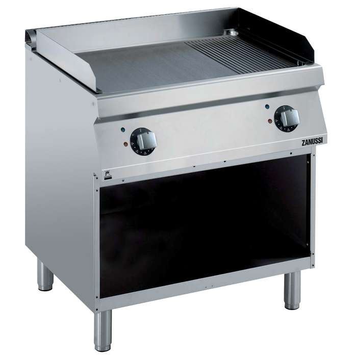 Modular Cooking Range Line<br>EVO700 800mm Electric Fry Top, Smooth and Ribbed Brushed Chrome Plate on Open Base
