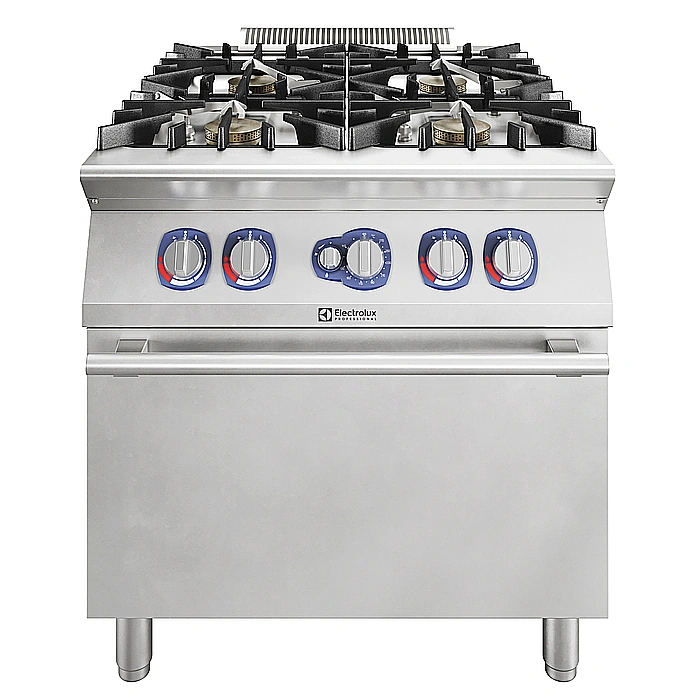 Gamma cottura modulare<br>Cucina a gas 4 fuochi EcoFlame (4x10kw) su forno a gas statico (8,5kw)