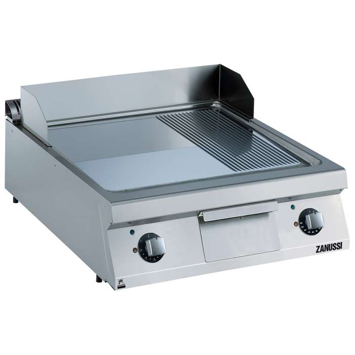 Gamma cottura modulare<br>Fry top elettrico con piastra in acciaio al cromo lucido, 2/3 liscia e 1/3 rigata