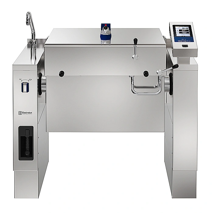 <br>Brasiera elettrica basculante a pressione,90 lt.,alzatina, funzione condensa vapore e sonda di temperatura,carico autom.acqua, rubinetto, doccetta, pann.posteriore, pannello comandi esterno integrato
