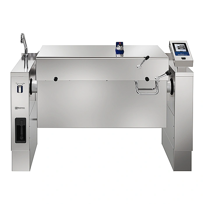 <br>Brasiera elettrica basculante a pressione170 lt.,alzatina, funzione condensa vapore e sonda di temperatura, carico autom.acqua, rubinetto, doccetta, pann.posteriore, pannello comandi esterno integrato