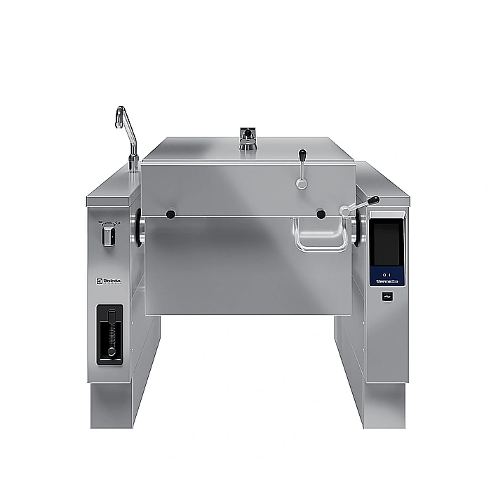 <br>Brasiera elettrica basculante a pressione, 90 lt. (h), con funzione condensa vapore e sonda di temperatura, carico automatico acqua calda/fredda con rubinetto, doccetta, kit di chiusura posteriore.