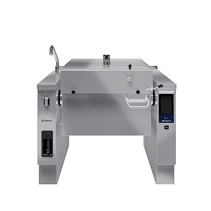<br>Brasiera elettrica basculante a pressione, 90 lt. (h), con funzione condensa vapore e sonda di temperatura, carico automatico acqua calda/fredda con rubinetto, doccetta, kit di chiusura posteriore.