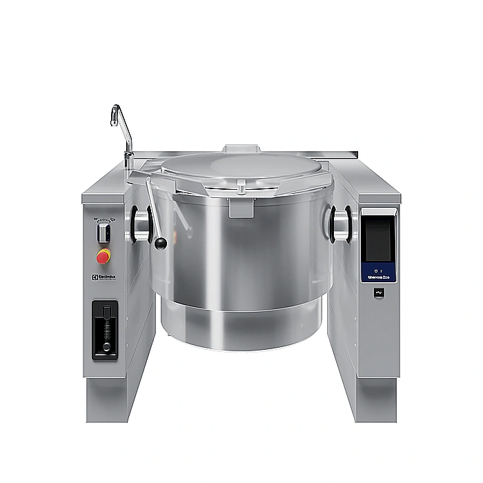 <br>Pentola elettrica basculante, predisposta per il mescolatore, 100 lt. (h), carico automatico acqua calda/fredda con rubinetto, doccetta, kit di chiusura posteriore