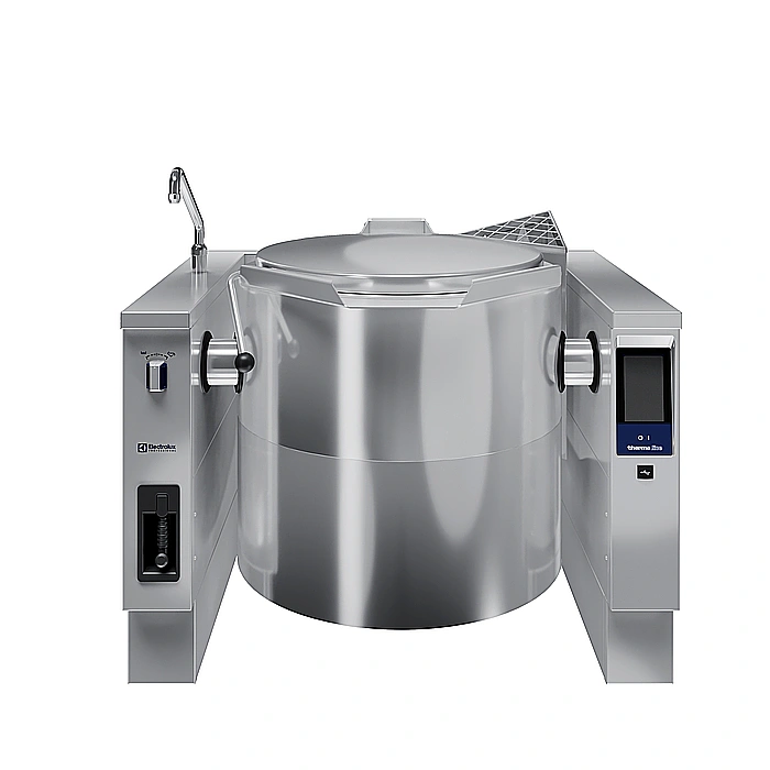 <br>Pentola a gas basculante 150 lt. (h), carico automatico acqua calda/fredda con rubinetto, doccetta, kit di chiusura posteriore.