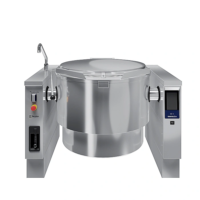 <br>Pentola elettrica basculante, predisposta per il mescolatore, 200 lt. (h), carico automatico acqua calda/fredda con rubinetto, doccetta, kit di chiusura posteriore.
