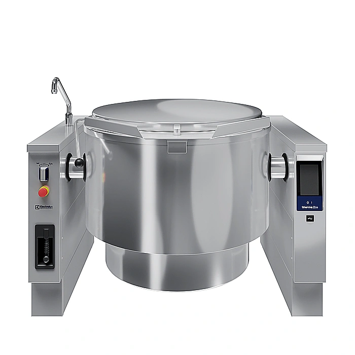 <br>Pentola elettrica basculante, predisposta per il mescolatore, 300 lt. (h), carico automatico acqua calda/fredda con rubinetto, doccetta, kit di chiusura posteriore.