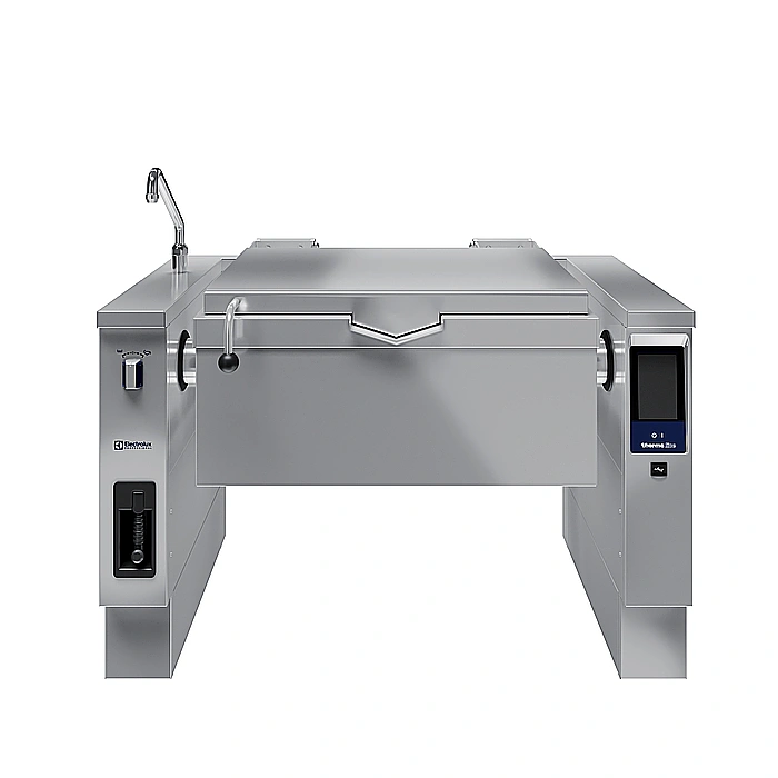 <br>Brasiera elettrica basculante, con fondo in compound, 80 lt. (h), carico automatico acqua calda/fredda con rubinetto, doccetta, kit di chiusura posteriore.