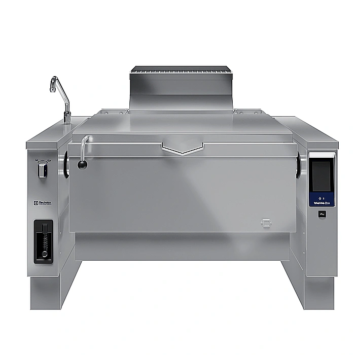 <br>Brasiera a gas basculante, con fondo in compound, 170 lt. (h), carico automatico acqua calda/fredda con rubinetto, doccetta, kit di chiusura posteriore.