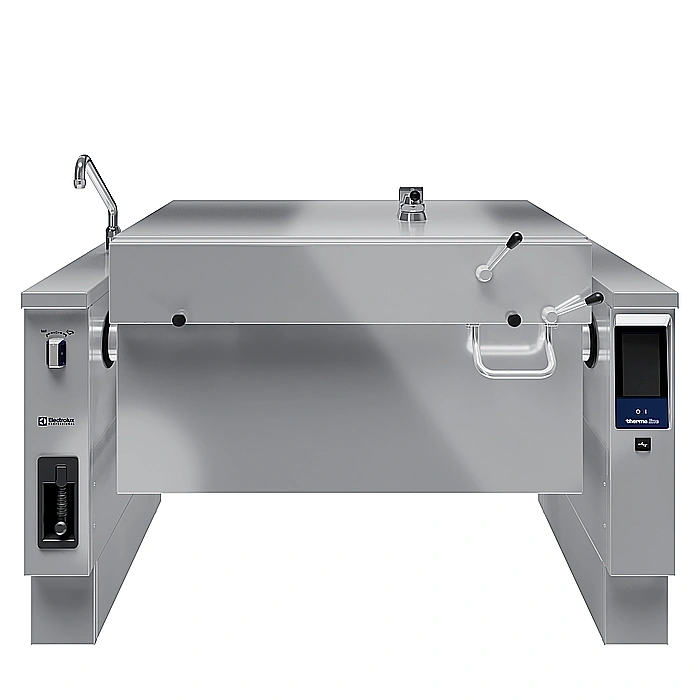 <br>Brasiera elettrica basculante a pressione, 170 lt. (h), con funzione condensa vapore e sonda di temperatura, carico automatico acqua calda/fredda con rubinetto, doccetta, kit di chiusura posteriore.