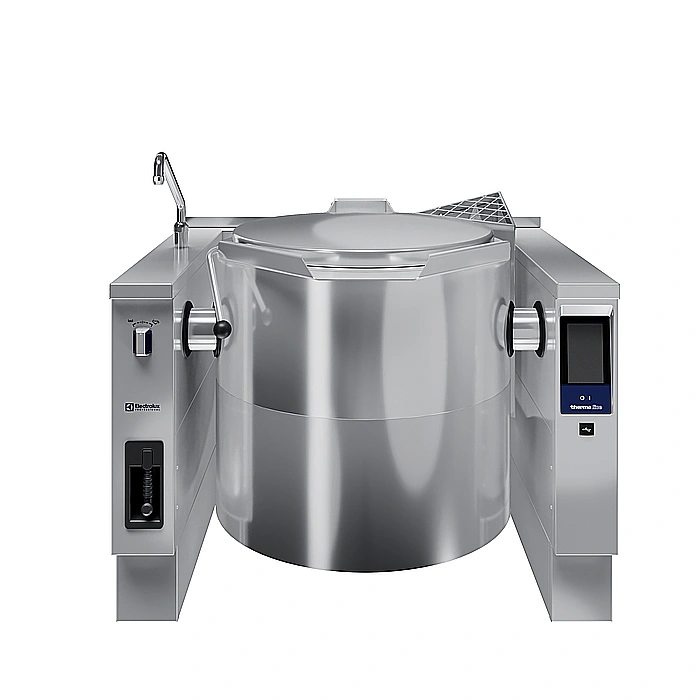 <br>Pentola a gas basculante 150 lt. (h), carico automatico acqua calda/fredda con rubinetto, doccetta, kit di chiusura posteriore.