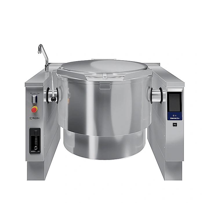<br>Pentola elettrica basculante, predisposta per il mescolatore, 200 lt. (h), carico automatico acqua calda/fredda con rubinetto, doccetta, kit di chiusura posteriore.