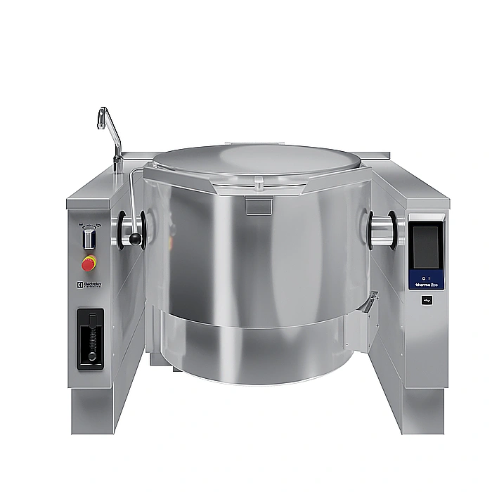 <br>Pentola elettrica basculante, con mescolatore incluso a velocità variabile, 200 lt. (h), carico automatico acqua calda/fredda con rubinetto, doccetta, kit di chiusura posteriore.