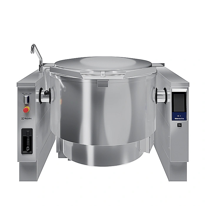 <br>Pentola elettrica basculante, con mescolatore incluso a velocità variabile, 300 lt. (h), carico automatico acqua calda/fredda con rubinetto, doccetta, kit di chiusura posteriore.