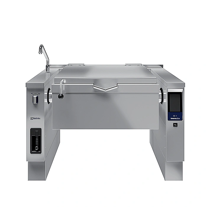 <br>Brasiera elettrica basculante, con fondo in compound, 80 lt. (h), carico automatico acqua calda/fredda con rubinetto, doccetta, kit di chiusura posteriore.