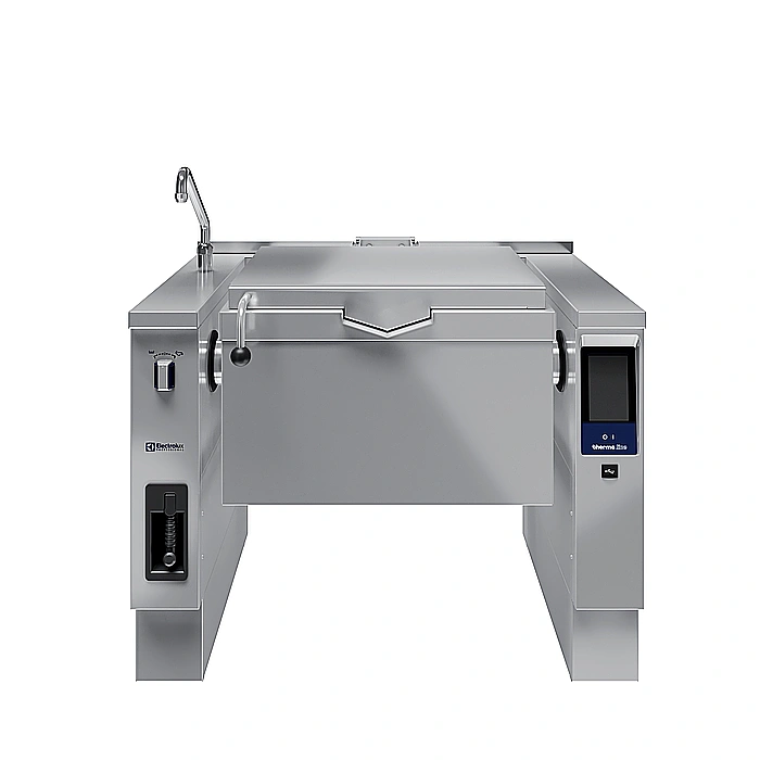<br>Brasiera elettrica basculante, con fondo in compound, 90 lt. (h), carico automatico acqua calda/fredda con rubinetto, doccetta, kit di chiusura posteriore.