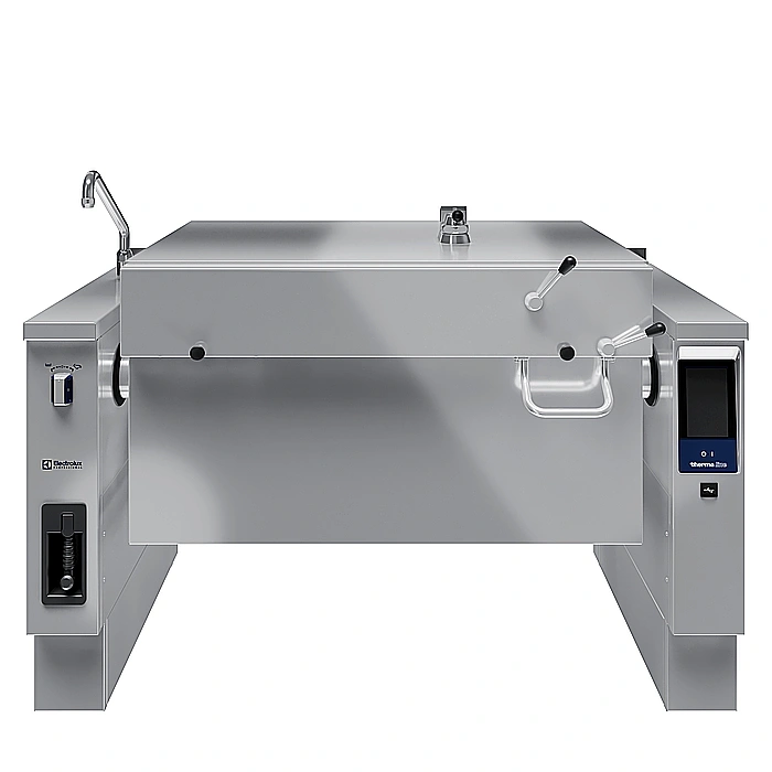 <br>Brasiera elettrica basculante a pressione, 170 lt. (h), con funzione condensa vapore e sonda di temperatura, carico automatico acqua calda/fredda con rubinetto, doccetta, kit di chiusura posteriore.