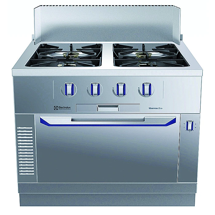 Gamma cottura modulare<br>thermaline 85 - 4 fuochi su forno a gas con Ecoflam, 1 lato operatore, alzatina H 700