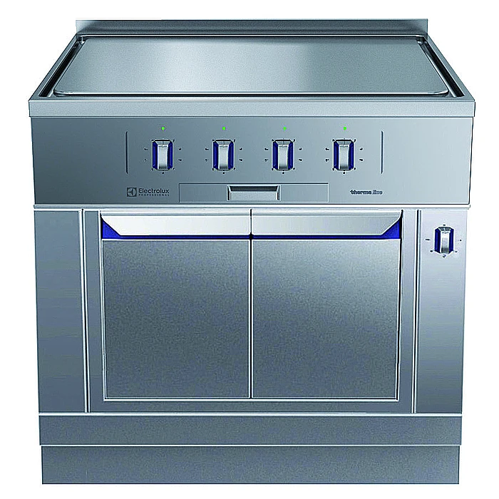Gamma cottura modulare<br>Tuttapiastra elettrico 4 zone, Ecotop, su vano caldo igiene H2 , con alzatina posteriore