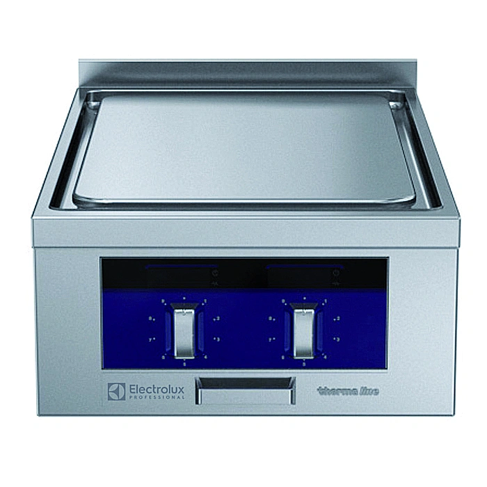 Gamma cottura modulare<br>thermaline 90 – Tuttapiastra elettrico 2 zone con Ecotop, alzatina, 1 lato operatore
