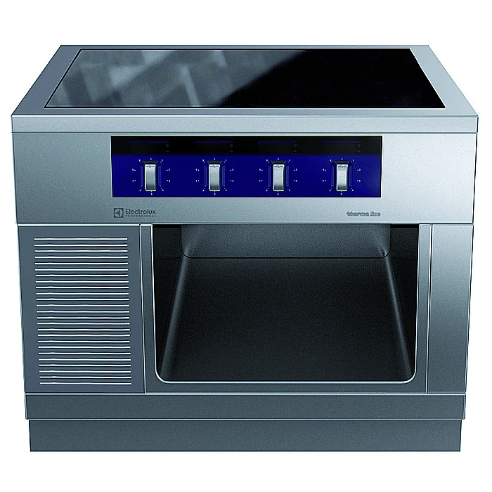 Gamma cottura modulare<br>thermaline 90 – Induzione 4 zone ampia superficie su base aperta, 1 lato operatore, profilo igienico