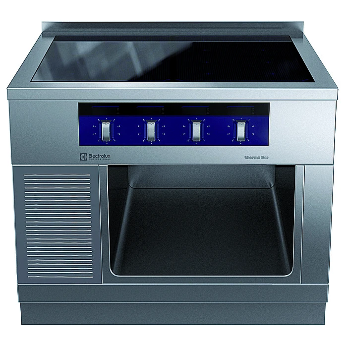 Gamma cottura modulare<br>thermaline 90 – Induzione 4 zone ampia superficie su base aperta, 1 lato op. alzatina, profilo ig.