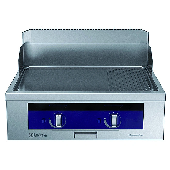 Gamma cottura modulare<br>thermaline 90 – Fry Top a gas un modulo, mezzo rigato, alzatina, 1 lato operatore