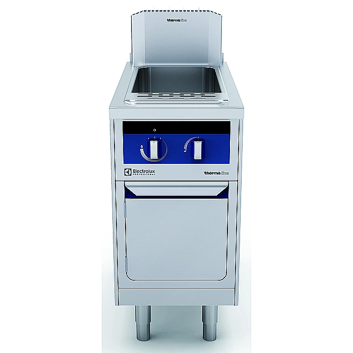 Gamma cottura modulare<br>thermaline 90 – Cuocipasta a gas, 1 vasca da 40 lt, 1 lato operatore, alzatina, profilo igienico