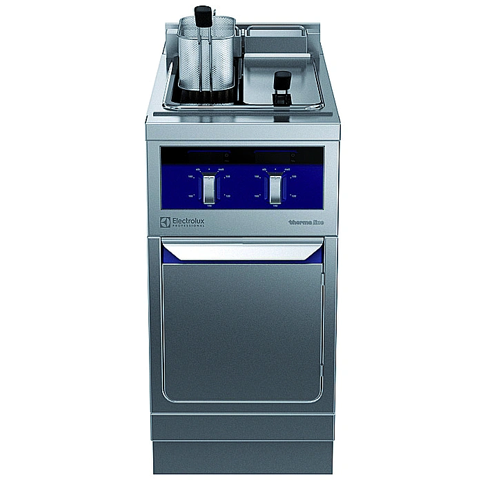 Gamma cottura modulare<br>thermaline 90 - Friggitrice elettrica due vasche da 7 litri, 1 lato operatore, alzatina, profilo st.
