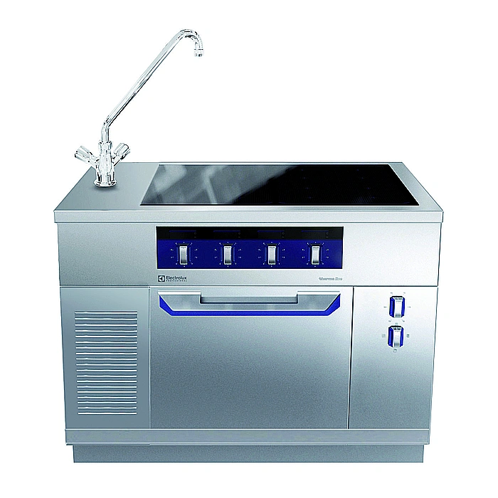 Modular Cooking<br>Hel häll induktion (zonfri) på el statisk ugn, blandare till vänster, 1200 mm, betjänas från 1 sida,