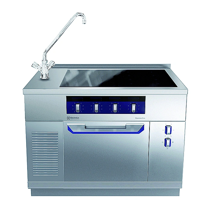 Modular Cooking<br>Hel häll induktion (zonfri) på statisk ugn, blandare till vänster, 1200 mm, betjänas från 1 sida med