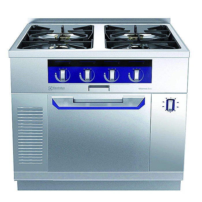 Gamma cottura modulare<br>thermaline 90 - Cucina a gas 4 fuochi su forno a gas statico, Ecoflam, alzatina, 1 lato operatore H