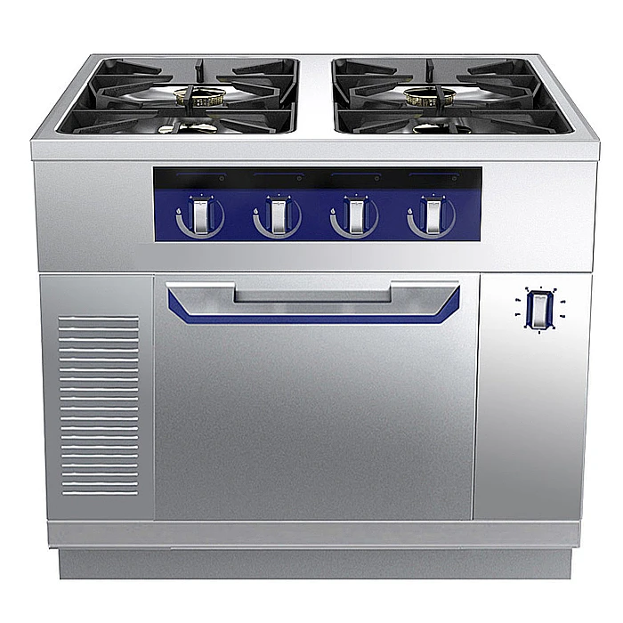 Gamma cottura modulare<br>thermaline 90 - Cucina a gas 4 fuochi su forno a gas statico - 1 lato operatore H 700