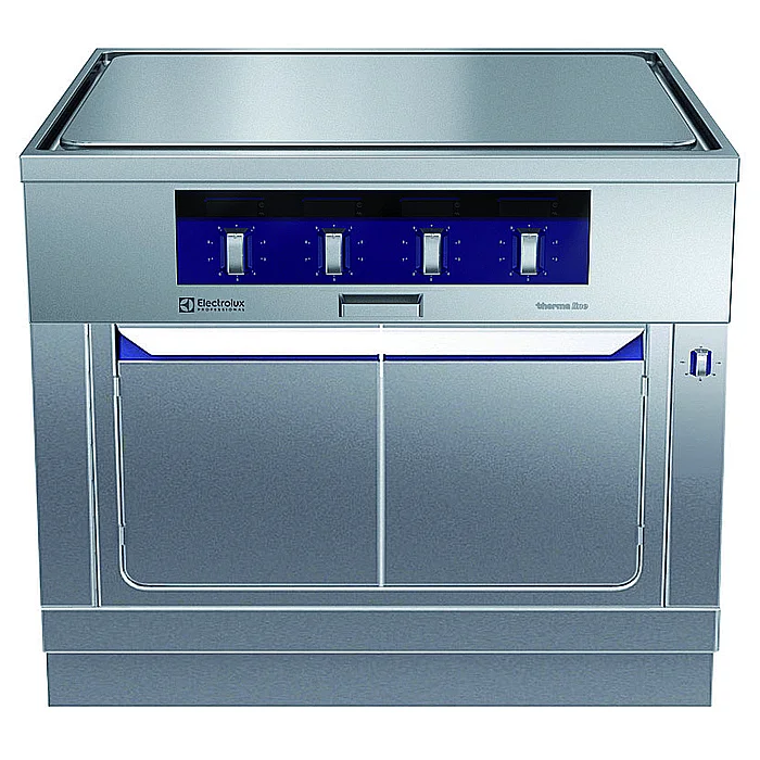 Gamma cottura modulare<br>Tuttapiastra elettrico 4 zone, Ecotop, su vano caldo, con alzatina posteriore - 1 lato operatore