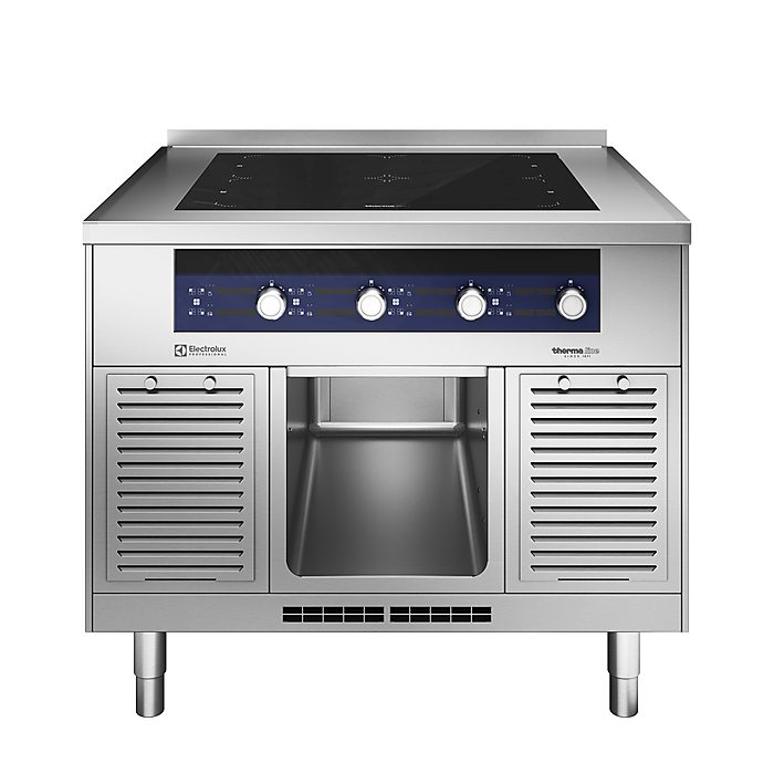 Gamma cottura modulare<br>Piano ad induzione tuttasuperficie 4 zone, vano aperto (34x74x33h cm), h2, 1 lato operatore, alzatina, 1000x900x700h mm