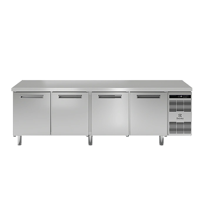 Linea pasticceria, pizzeria, panificazione<br>Tavolo refrigerato, per teglie 400x600 mm, 4 porte, -2+7°C, AISI 304 (Gas refrigerante R290)