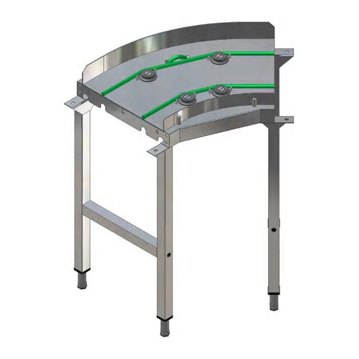 Environnement pour machines à avancement automatique<br>Convoyeur à cordes courbé à 45°
